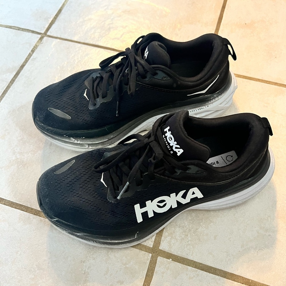 HOKA Bondi 8 Black and White Athletic Shoes